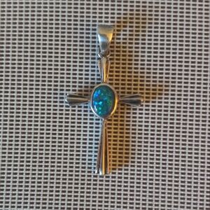 Sterling Silver Opal Cross Pendant